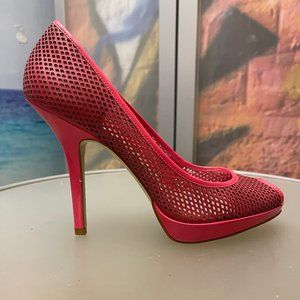 BCBGirls™ pink Patent  leather peep toe pumps perforated  PREOWNED/USED size 8.5